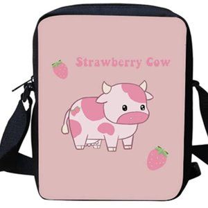 Strawberry Cow Print Crossbody Handbag Purse